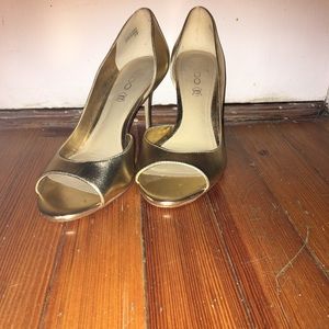 Gold Aldo peep toe heels genuine leather